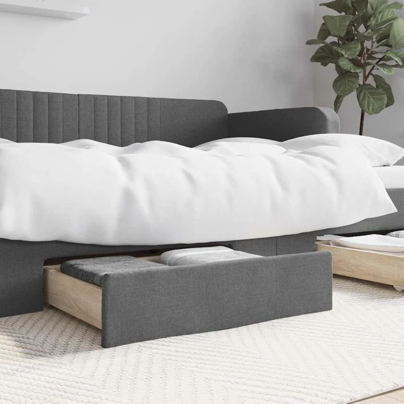 Image of Vidaxl Bed Drawers 2 Pcs Dark Grey Engineered Wood And Fabric, Grey 833911