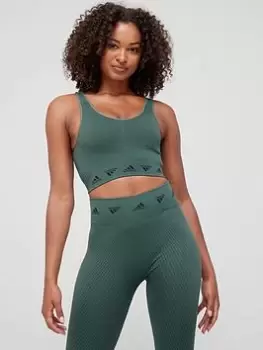 Image of adidas Aeroknit® Light Support Bra - Dark Green, Dark Green, Size XL, Women