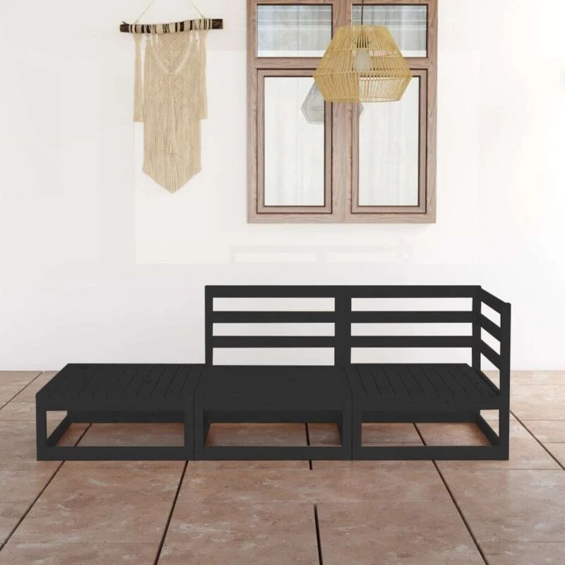 Image of VIDAXL 3 Piece Garden Lounge Set Black Solid Pinewood Vidaxl 8720286465769