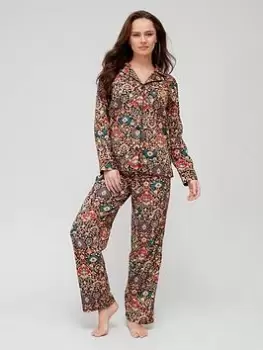 Image of Lauren by Ralph Lauren Sateen Printed Long Pyjama Set - Multi Paisley, Multi, Size L, Women