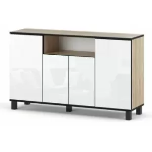 Image of Best4D Cabinet Storage Dresser 140x80x35cm with White Gloss Front - Body Colour Oak Sonoma