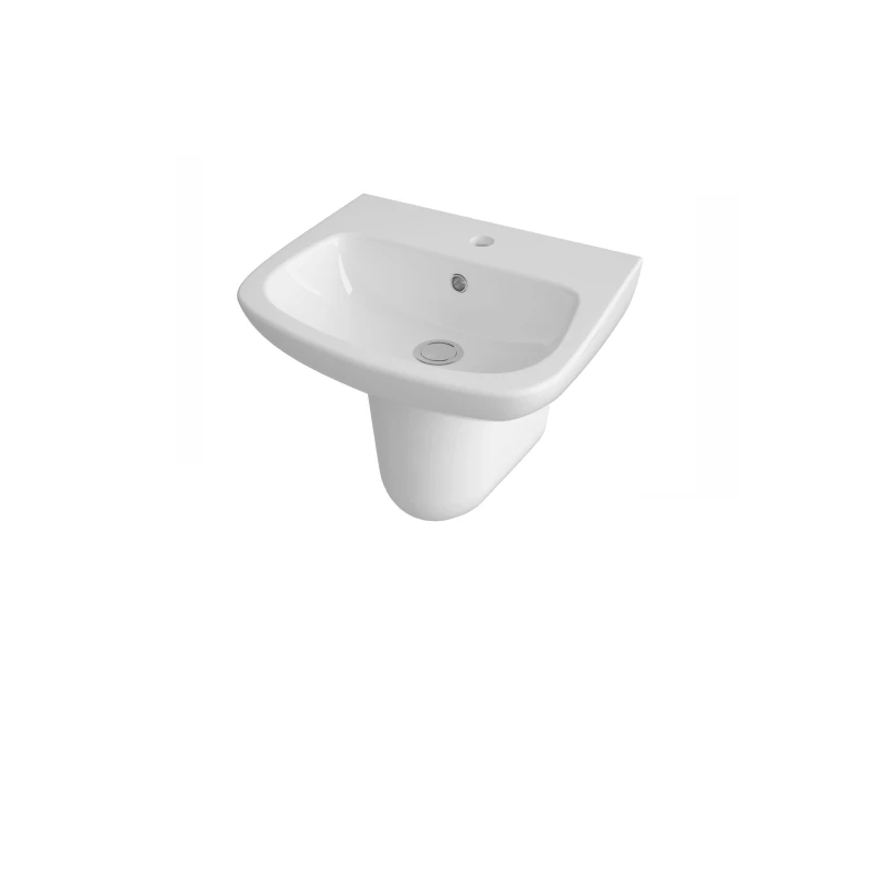 Image of Balterley 1 Tap Hole Basin & Semi Pedestal Square Wall Hung Bathroom Sink, 500mm in White White Unisex