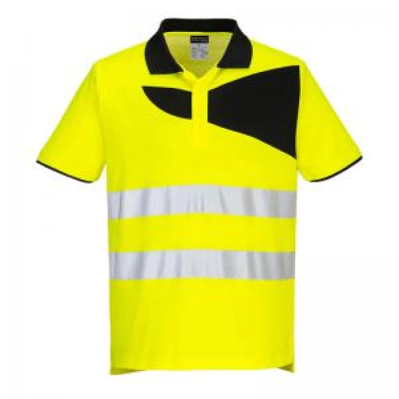 Image of Portwest PW2 Cotton Comfort Hi Vis Polo Shirt PW212YBR4XL Colour: Yellow / Black