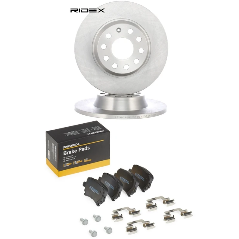 Image of RIDEX 3405B3413 Brake disc and pads set Rear Axle, Brake Disc Type: Solid, prepared for wear warning indicator Brake Set,disc brakes (3405)