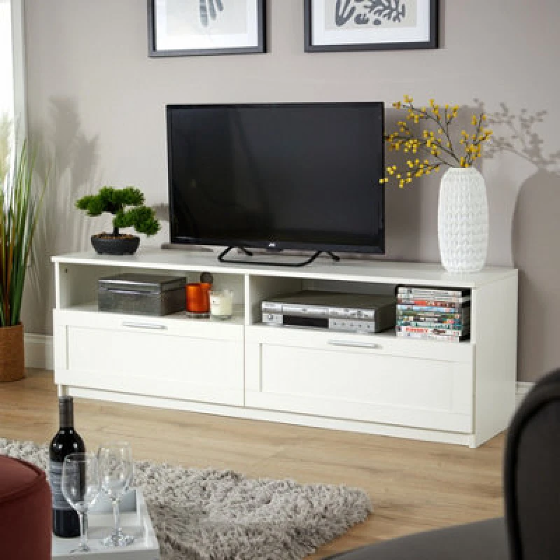 Image of Home Source TV Floor Stand with 2 Drawers White