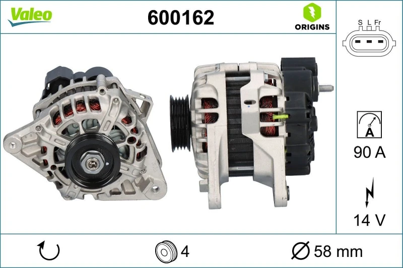 Image of VALEO 600162 Generator Alternator Charging Current: 90A, Voltage: 14V, NEW Original PART Alternator (4)