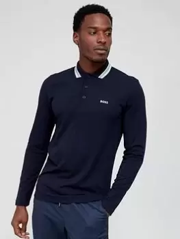 Image of BOSS Plisy Long Sleeve Polo Shirt - Dark Blue, Dark Blue Size M Men