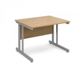 Image of Momento straight desk 1000mm x 800mm - silver cantilever frame and oak