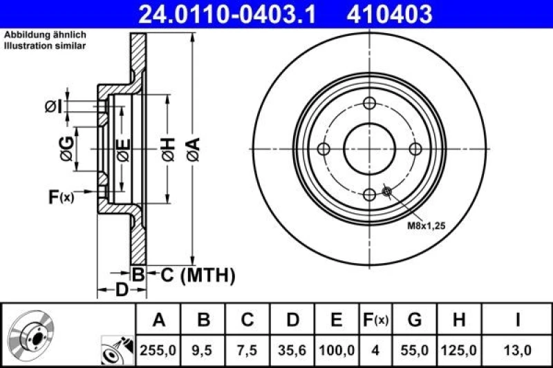 Image of Brake disc ATE 24.0110-0403.1