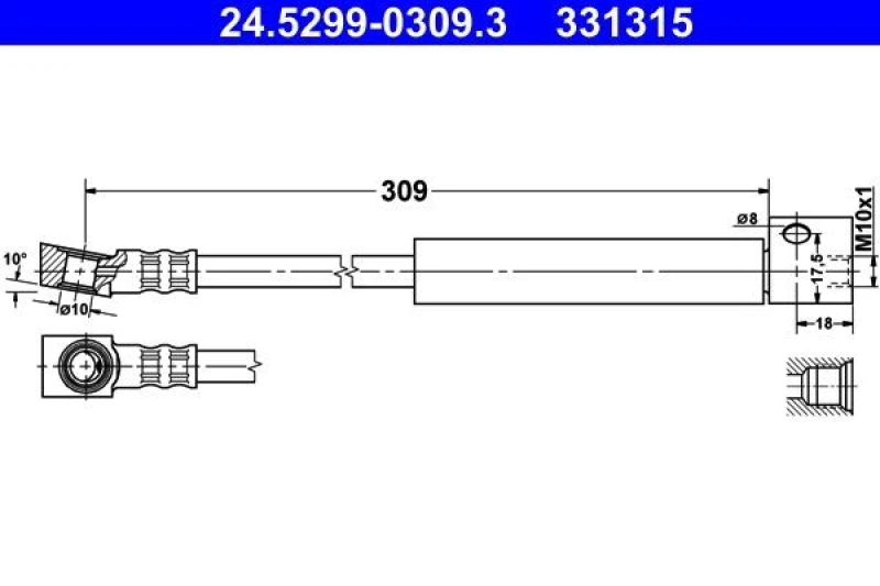 Image of ATE 24.5299-0309.3 Brake Hose without banjo bolt Brake Hose (83)