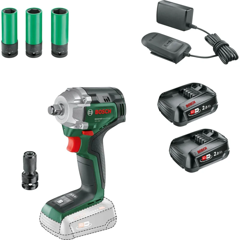 Image of Bosch UNIVERSALIMPACTDRIVE 18V-350 P4A 18v Cordless Impact Wrench 2 x 2ah Li-ion Charger No Case with Accessories