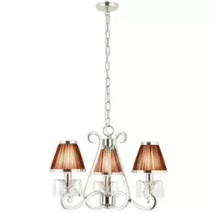 image of Esher Ceiling Pendant Chandelier Nickel Crystal & Black Shades 3 Lamp Light