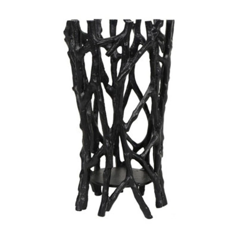 Image of Buttercup Farm Twig Round Pillar Holder Large - Aluminium - L13 X W13 X H23cm - Raw Black