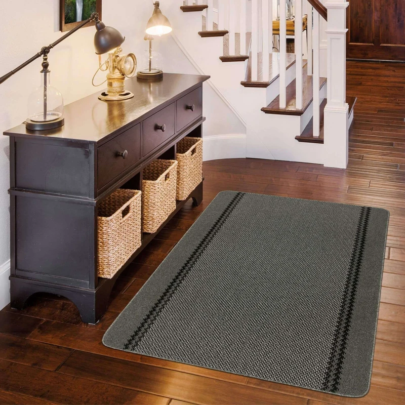 Image of THE RUGS Washable Non-Slip Designer Mat Dark Grey Border 116D Size: 100cm x 150cm Dark Grey Unisex 100cm x 150 cm
