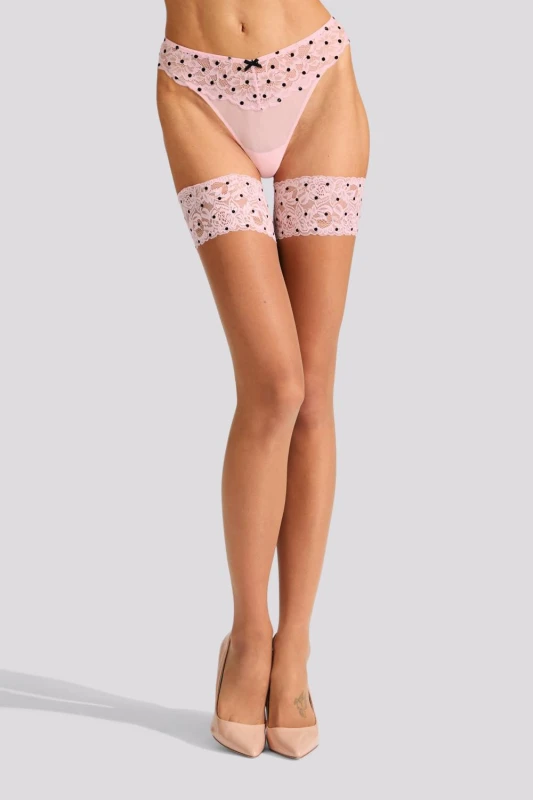 Image of Ann Summers Womens Lace Top Flocked Hold Ups Size: Medium Multicolor Female M