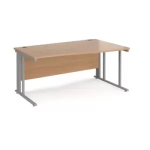 Image of Office Desk Right Hand Wave Desk 1600mm Beech Top With Silver Frame Maestro 25 MCM16WRSB