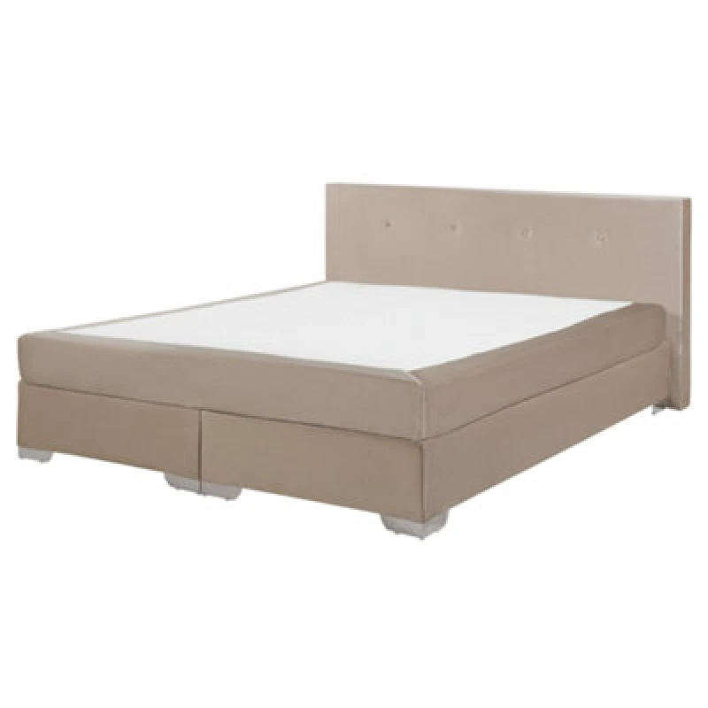 Image of Beliani Divan Bed Velvet Consul 180 X 200 Cm (Eu Super King) Light Beige