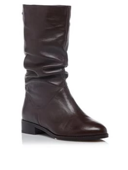 Dune London Wide Fit Rosalindas Leather Ruched Calf Boot - Brown, Tan, Size 5, Women