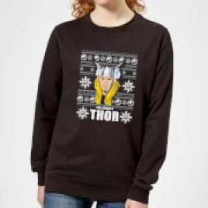 image of Marvel Thor Face Womens Christmas Sweatshirt - Black - S