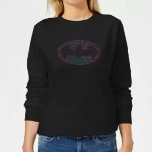 Image of Justice League Batman Retro Grid Logo Womens Sweatshirt - Black - M - Black