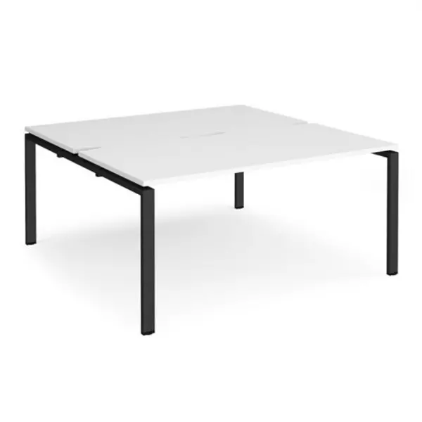 Image of Adapt Bench Desk 2 Person Starter Rectangular Desks 1600mm White Tops With Black Frames 1600mm Depth Adapt White E1616-SB-K-WH
