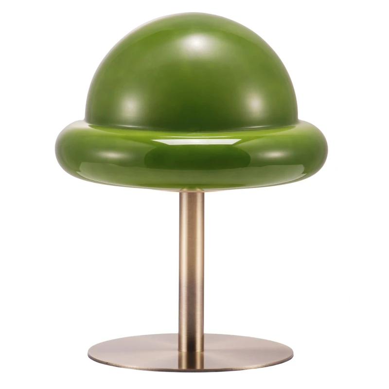 Image of Happy Homewares Traditional Antique Brass Bankers Desk Lamp with Green Mushroom Glass Shade in Metallic Gold Metallic Gold Unisex