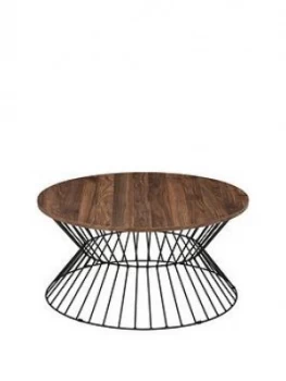 image of Julian Bowen Jersey Round Wire Coffee Table - Walnut Effect/Black Metal