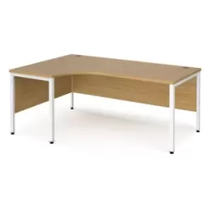 image of Office Desk Left Hand Corner Desk 1800mm Oak Top With White Frame 1200mm Depth Maestro 25 MB18ELWHO