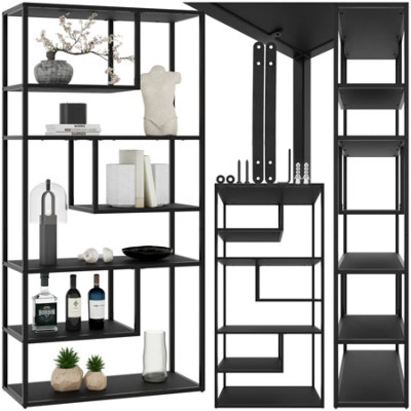 Image of Tectake Venda Shelving Unit With 6 Compartments, Black 405379
