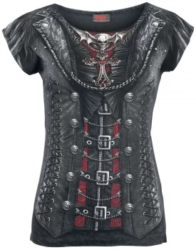 Image of Gothess Wrap Allover Cap Sleeve Womens Large Short Sleeve Top - Black