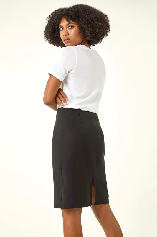 Image of Roman Womens Pull On Stretch Elastic Waist Pencil Skirt in Black Size: 16 Black Female 16