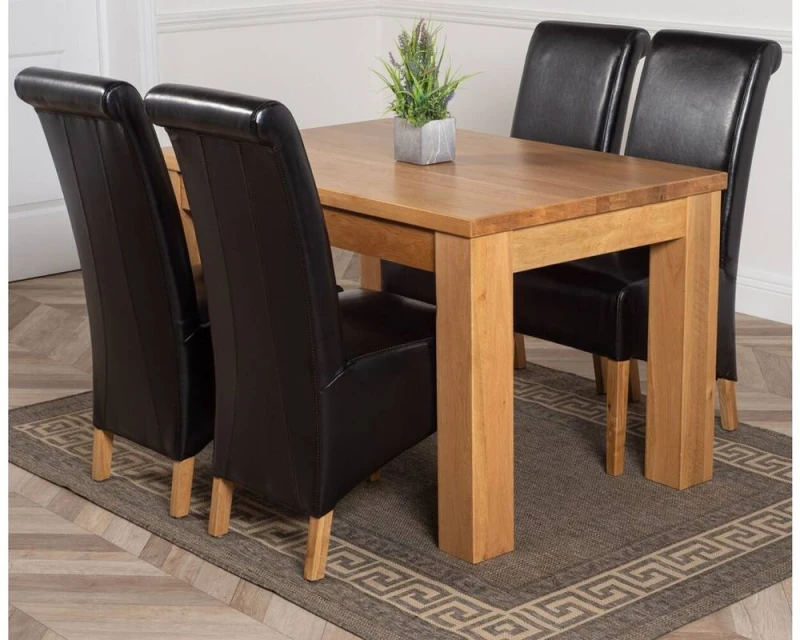 Image of Thats Furniture Dakot 127 x 82cm Oak Small Dining Table & 4 Montana Leather Chairs in Black Size: 127 x 82cm Black Unisex 127 x 82 cm