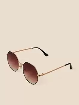 image of Accessorize Ombre Lense Round Sunglasses, Gold, Women