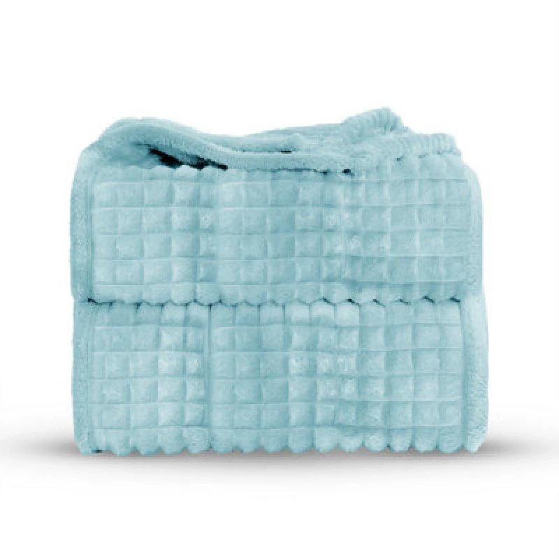 Image of Velosso Elegant Waffle Style Ribbed Thermal Plush Throw - Cosy Winter Embossed Fur Blanket For Sofa, Bed - 150Cm X 200Cm - Duck Egg