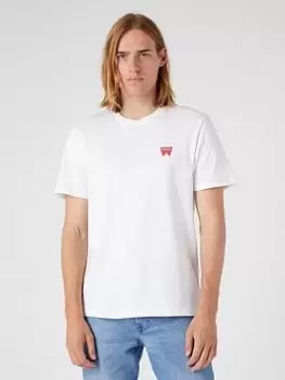 Image of Wrangler Sign Off Small Logo T-Shirt - White, Size S, Men