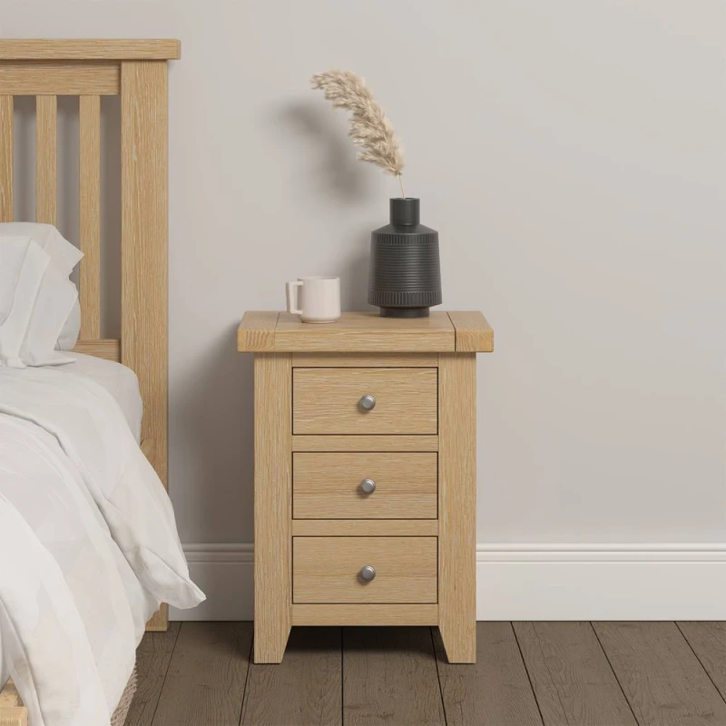 Image of Seconique Windsor 3 Drawer Bedside Real Natural Oak Fully Assembled