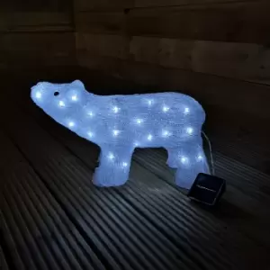 image of Decoris - 24cm Cool White Solar Powered LED Acrylic Polar Bear Light Up Indoor/Outdoor Christmas Decoration