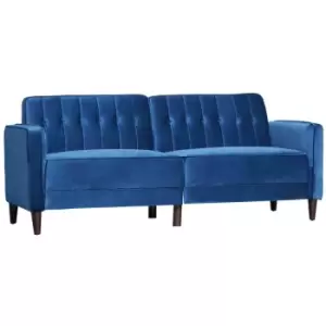 Image of HOMCOM Convertible Sofa Futon Velvet-touch Tufted Couch Sofa Bed Split Back - Blue
