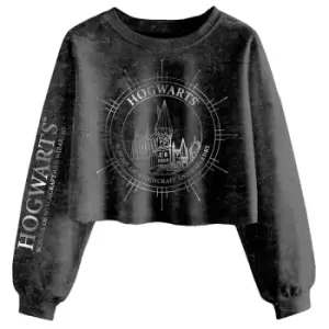 Image of Harry Potter Womens/Ladies Hogwarts Constellation Acid Wash Crop Sweatshirt (XL) (Black)