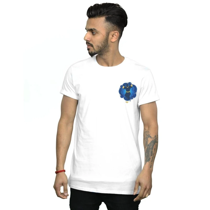 Image of Disney Men Aladdin Movie Genie Breast Print T-Shirt in White Size: Small White S Male 5059276930684
