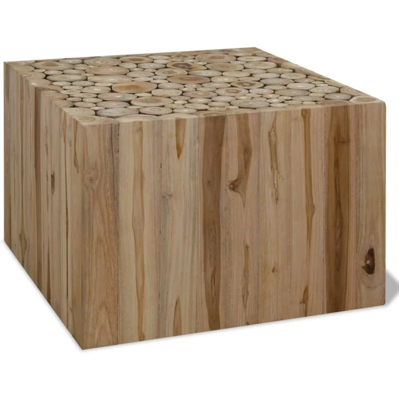 Image of vidaXL Genuine Teak Coffee Table 50x50x35cm Beige Side Living Room Furniture