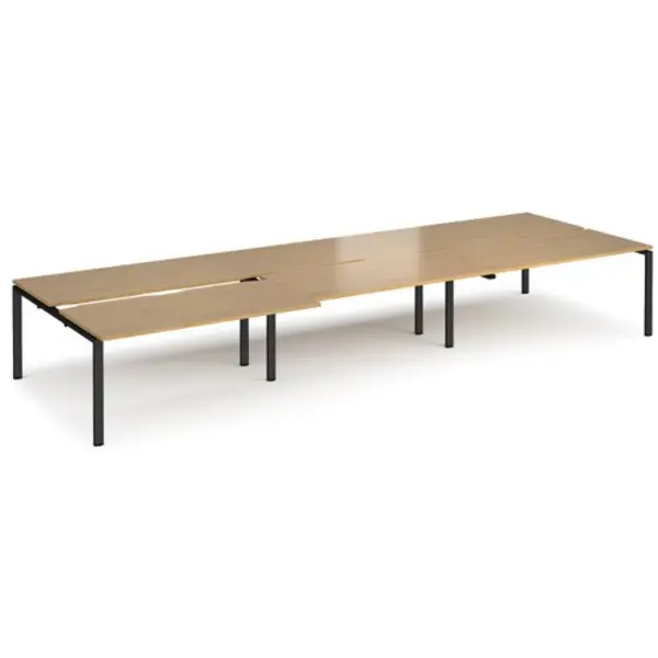Image of Adapt Bench Desk 6 Person Rectangular Desks 4800mm With Sliding Tops Oak Tops With Black Frames 1600mm Depth Adapt Oak STE4816-K-O