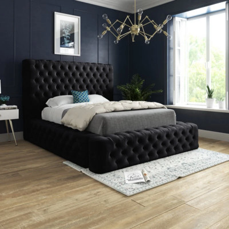 Image of Ds Living Cambridge Upholstered Soft Plush Black Velvet Bed Frame 3ft