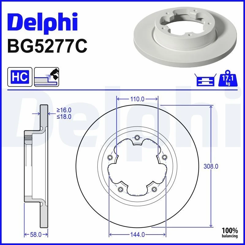 Image of DELPHI Brake disc DELPHI BG5277C