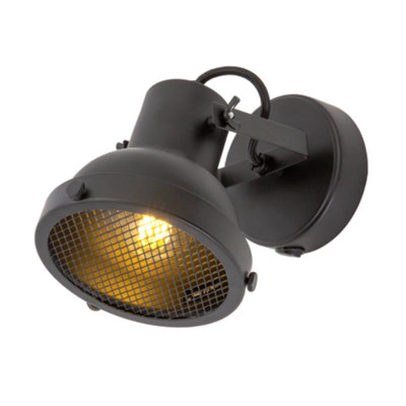 Image of Happy Homewares Vintage And Industrial Matte Black Spot Wall Light Fitting With Grill