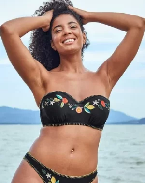 Image of Embroidered Bandeau Strapless Bikini Top