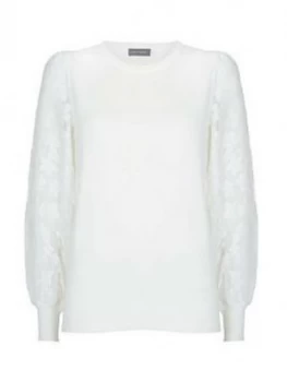 image of Mint Velvet Burnt Out Woven Puff Sleeve Jumper - Ivory