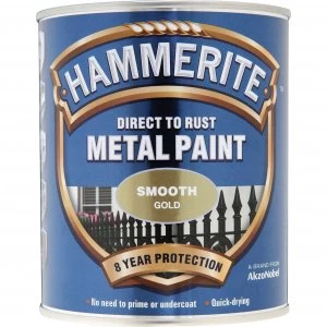 Image of Hammerite Smooth Finish Metal Paint Gold 750ml