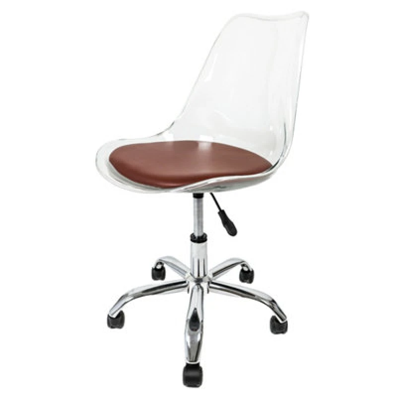 Image of Fusion Living Soho Clear Plastic Dining Chair with Swivel Base in Chocolate Chocolate Unisex