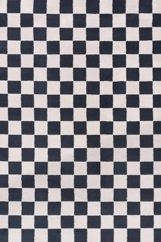 Image of THE RUGS Loft Checkered Living Room Area Rug & Runners Soft Pile in Navy Size: 80cm x 150cm Navy Unisex 80cm x 150 cm